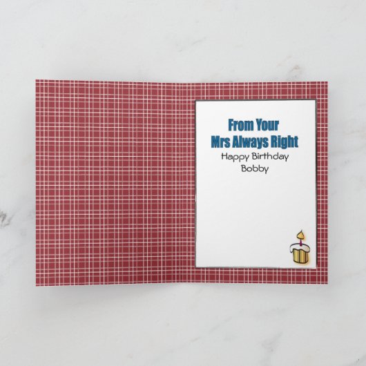 誕生日おもしろいカード任意の年齢 – 夫またはボーイフレンド カード (内部)