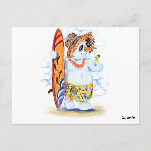誕生日おもしろいカード(雪だるまサーファー付) ポストカード (裏面)