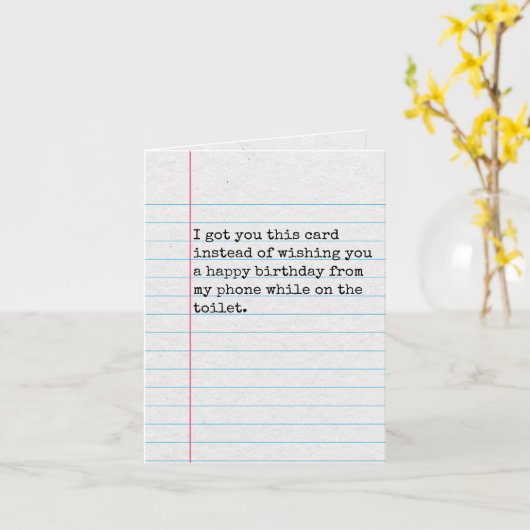 誕生日おもしろいカード、電話とトイレ、並んだ紙 カード (黄色い花)