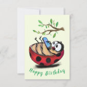 誕生日おもしろいカードHappy Ladybug with Phone (裏面)