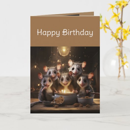 誕生日おもしろいグループすべてのUs Opposum動物 カード (黄色い花)