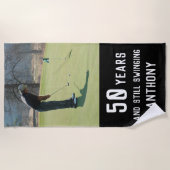 誕生日おもしろいゴルファー第50回ハッピーパー写真 ビーチタオル (正面)