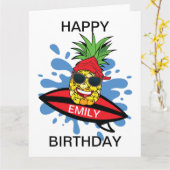 誕生日おもしろいサーフィンパイナップル カード (黄色い花)