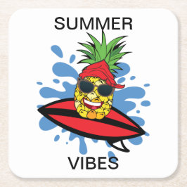 誕生日おもしろいサーフィンパイナップル スクエアペーパーコースター