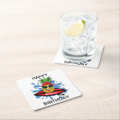 誕生日おもしろいサーフィンパイナップル スクエアペーパーコースター (インサイチュ)