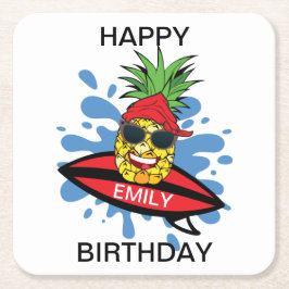 誕生日おもしろいサーフィンパイナップル スクエアペーパーコースター