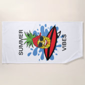 誕生日おもしろいサーフィンパイナップル ビーチタオル (正面)