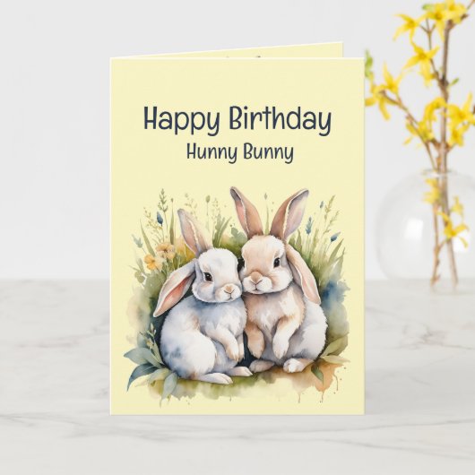 誕生日おもしろいスウィートハニーバニーアニマルアート カード (黄色い花)