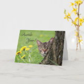 誕生日おもしろいネコ虎猫カスタマイズ自然 カード (黄色い花)