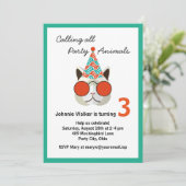 誕生日おもしろいパーティー動物 – すべての年齢 招待状 (スタンド正面)