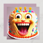 誕生日おもしろいパーティー笑顔ケーキ招待状 招待状 (正面/裏面)