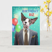 誕生日おもしろいビズキャットのスーツとネクタイ カード (黄色い花)