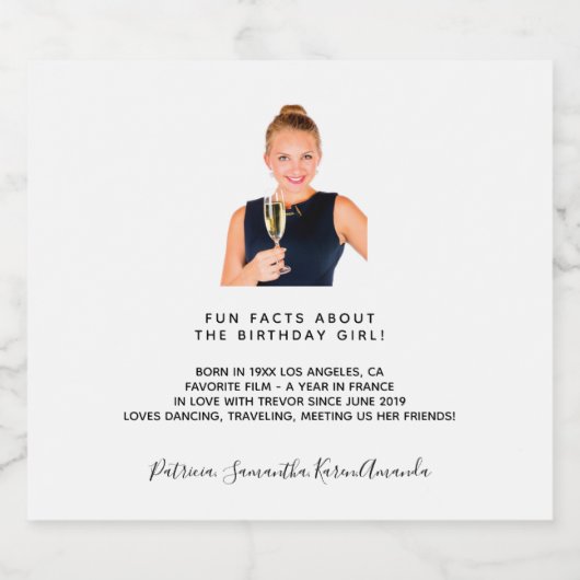 誕生日おもしろいファクト略歴ホワイト写真 スパークリングワインラベル (シングルラベル)