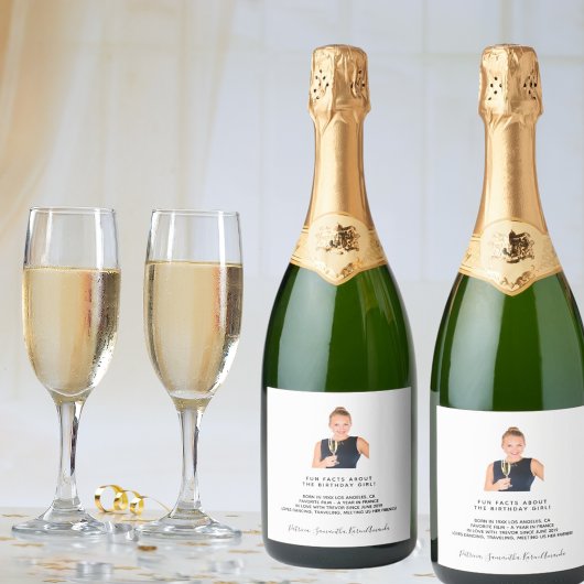 誕生日おもしろいファクト略歴ホワイト写真 スパークリングワインラベル