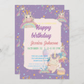 誕生日おもしろいユニコーン 招待状 (正面/裏面)