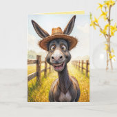 誕生日おもしろいロバが帽子をかぶる カード (黄色い花)