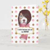 誕生日おもしろい姉妹茶色のコリードッグバラ金ゴールド カード (黄色い花)