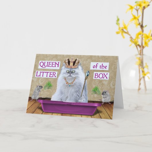 誕生日おもしろい猫のトイレの女王 カード (黄色い花)