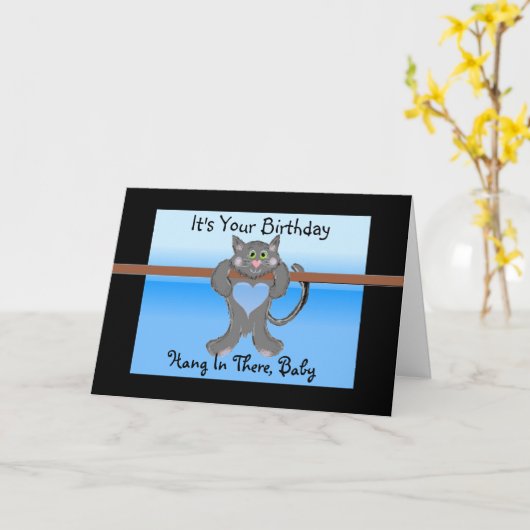 誕生日おもしろい猫 カード (黄色い花)