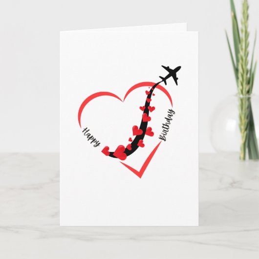 誕生日おもしろい飛行機ハート航空最小主義 カード (正面)