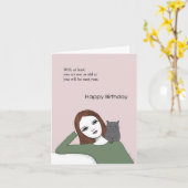 誕生日おもしろい高齢者猫好き皮肉   カード (黄色い花)