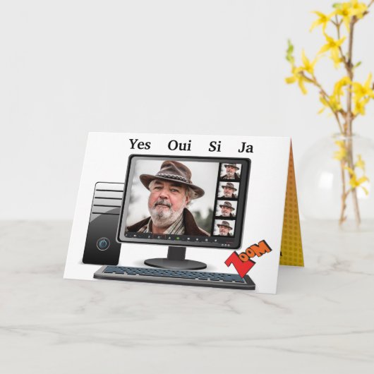 誕生日おもしろいFabビデオ会議コールサタイヤ カード (黄色い花)