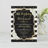 誕生日および退職パーティー-白黒金ゴールド 招待状 (スタンド正面)
