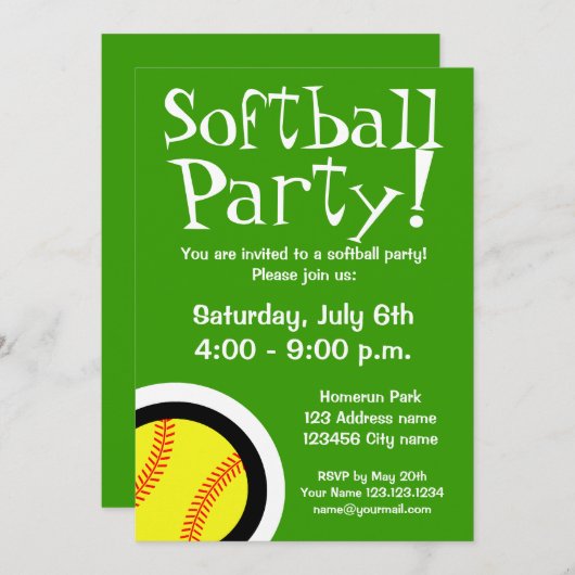 誕生日およびBBQのためのソフトボールのパーティの招待状 招待状 (正面/裏面)