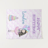 誕生日お姫様 ラベンダー ターコイズ ゴールド タペストリー (正面(横))