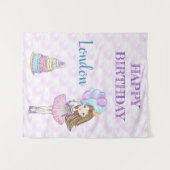 誕生日お姫様 ラベンダー ターコイズ ゴールド タペストリー (正面(横))