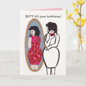 誕生日お尻インザ鏡&カップケーキ カード (黄色い花)