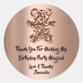 誕生日お気に入りグリッターバラブラウングリッターベア ラウンドシール