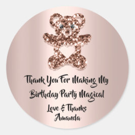 誕生日お気に入りバラハートスパークグリッターベア ラウンドシール