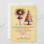 誕生日お洒落ガールウォンキーケーキ 招待状 (正面)