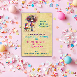 誕生日お洒落ガールケーキ 招待状