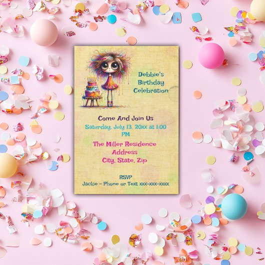 誕生日お洒落ガールケーキ 招待状