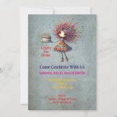 誕生日お洒落ガールホールディングケーキ 招待状 (正面)