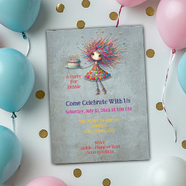 誕生日お洒落ガールホールディングケーキ 招待状