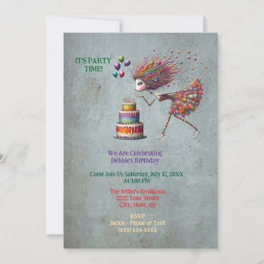 誕生日お洒落ガール吹アウトキャンドル 招待状 (正面)