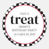 誕生日お洒落キュート黒チェックおもしろい治療 ラウンドシール (正面)