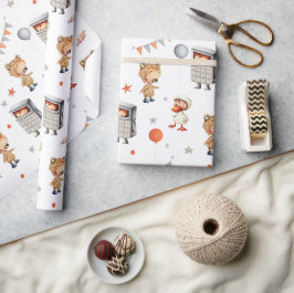 誕生日お洒落クマのアヒルの電卓の衣装 ラッピングペーパー