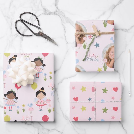 誕生日お洒落フェアリーピンクラッピンパーソナライズされたグ ラッピングペーパーシート (正面)