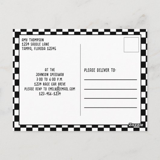 誕生日お洒落レースカー市松模様にズ国旗 ポストカード (裏面)