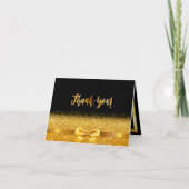 誕生日お礼カード ブラック ゴールド リボン サンキューカード (正面)