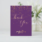 誕生日お礼カード 紫 ゴールド コンフェッティ サンキューカード (スタンド正面)