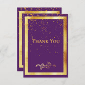 誕生日お礼カード 紫 ゴールド コンフェッティ サンキューカード (正面/裏面)