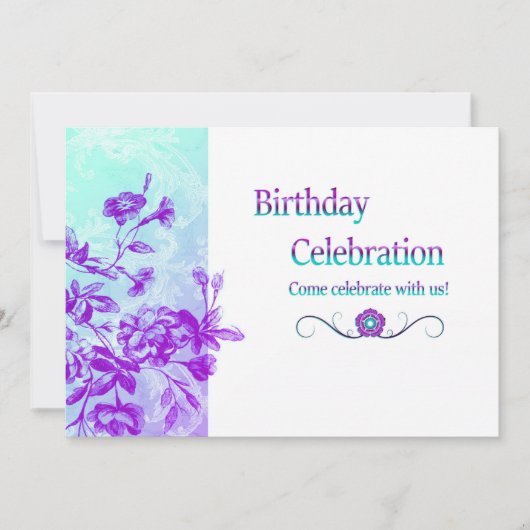 誕生日お祝い（紫）招待状 招待状 (正面)