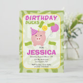 誕生日お金貯金箱の女の子のパーティー招待状 招待状 (スタンド正面)