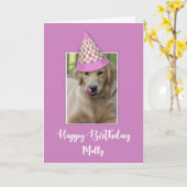 誕生日からガールドッグおもしろいユーモハットPInk カード (黄色い花)