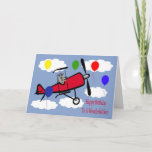 誕生日からSONへのグリーティングカード カード<br><div class="desc">飛行機の雲の中で、かわいい小さなハッピーバースデーをかぶった、愛らしいアライグマを持つ素敵な息子に祈ります。背景は青い空かわいらしです。</div>